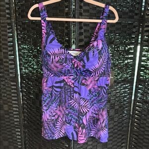 Swimsuits for All Purple and Pink Leaf Print Tankini Top 42C